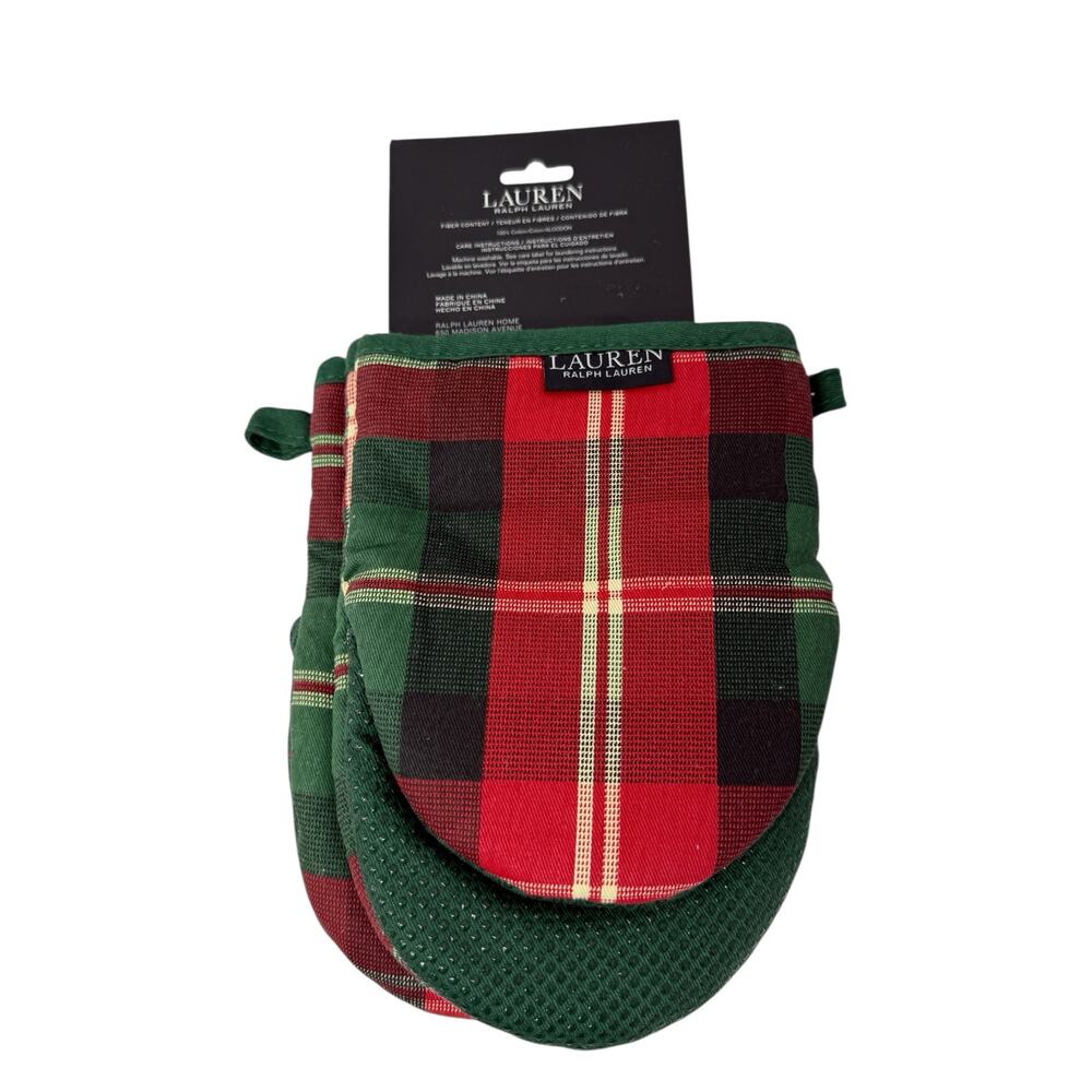 NWT Ralph Lauren Stewart Plaid Kitchen Towels & Mini Mitts Set Christmas Holiday - Picture 3 of 10